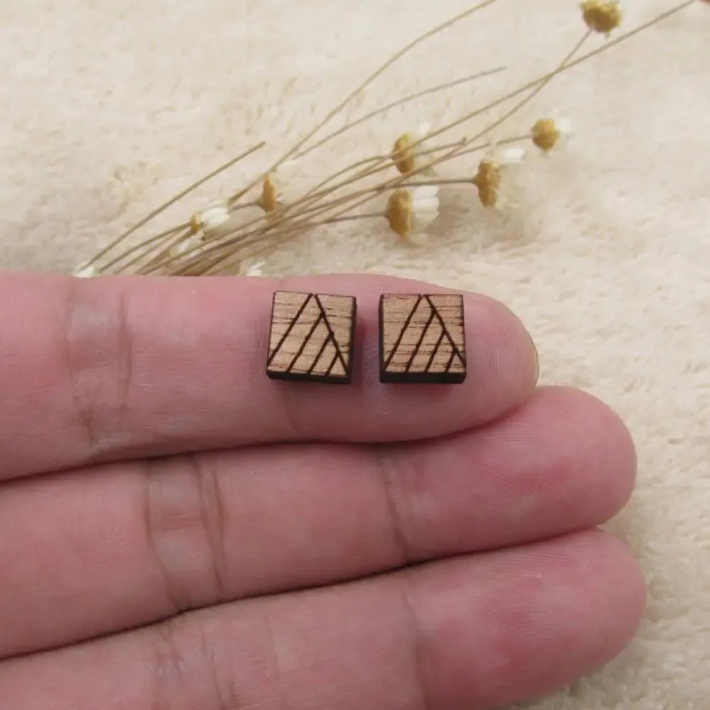 10pcs Unfinished Blank Wooden Geometric Square Shapes, DIY Wood Crafts Stud Earrings, Jewelry Making