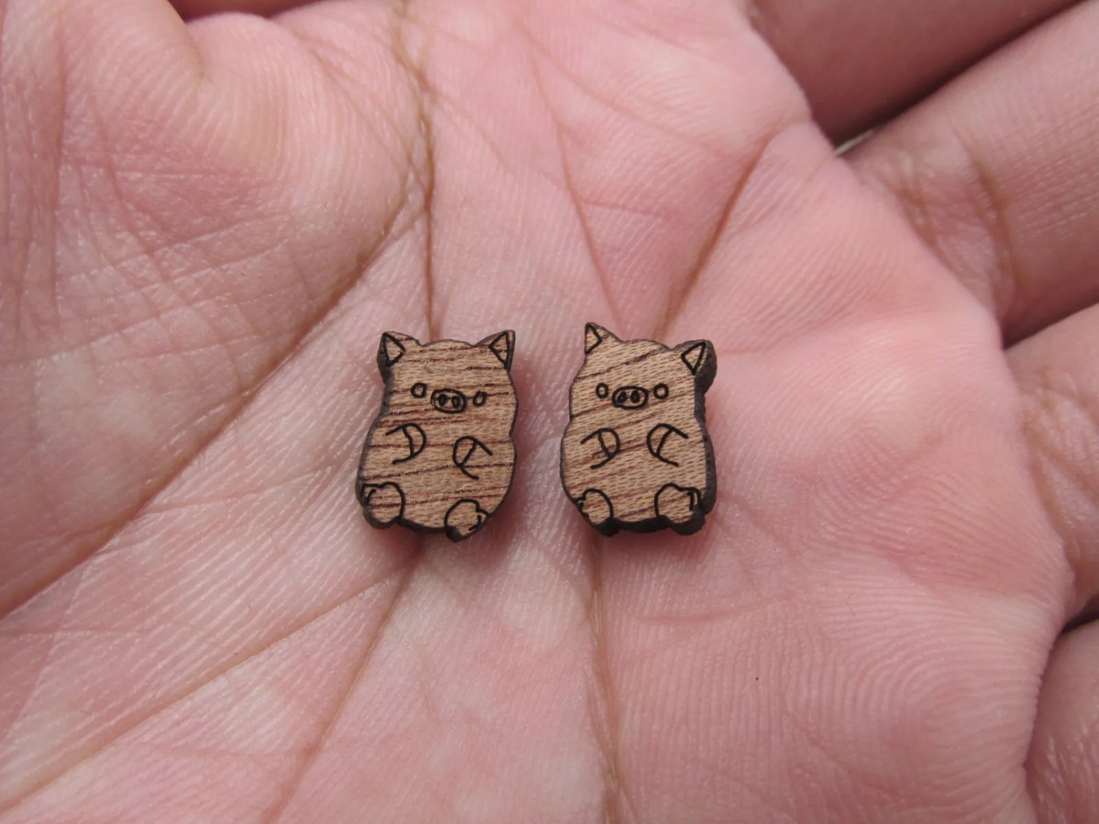 5 Pair Unfinished Laser Cut Blank Animal Wooden Pig Cabochon Charms Wood Shape Cutouts For DIY Craft  Earring Stud
