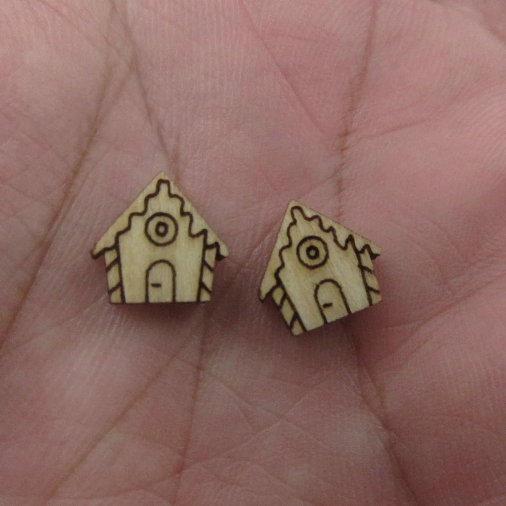 5 Pair Unfinished Blank Wooden Christmas Elf Hat Cabochon Angel Wings Post Christmas Stocking Gingerbread House Earrings Stud