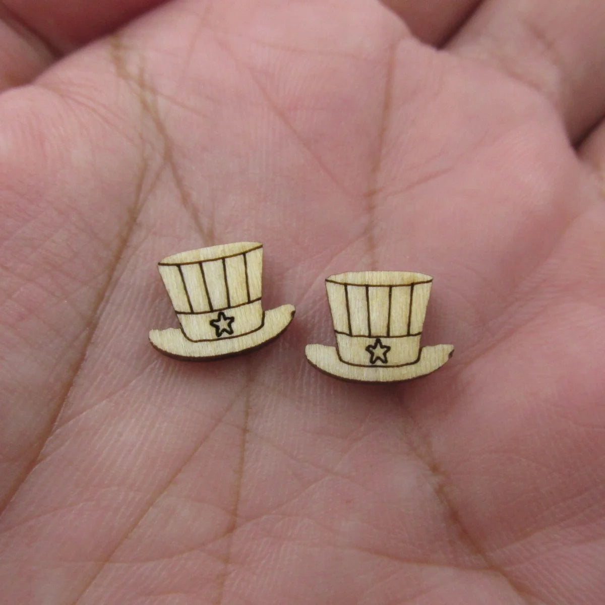5 Pair Unfinished Blank Wooden Mini Patriotic Star Cabochon Bald Eagle Post Firework Patriotic Hat Wood Earrings Stud
