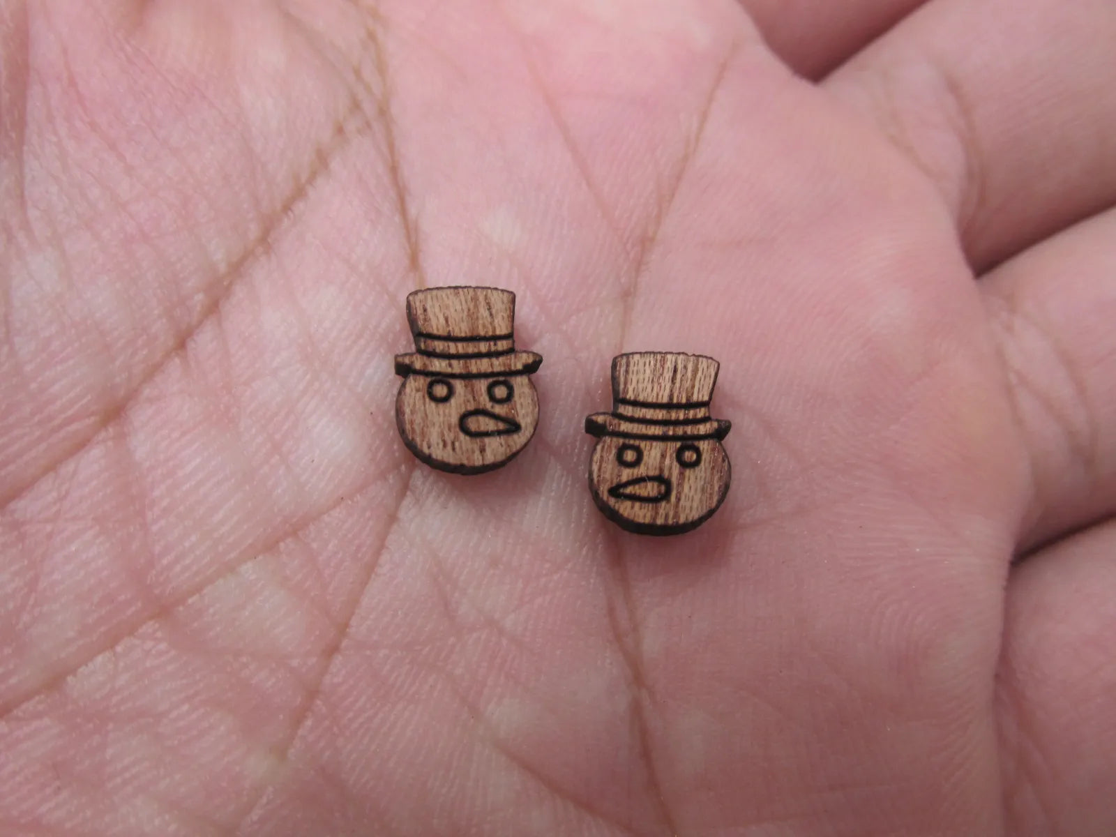 5 Pair Unfinished Blank Wood Cabochon Christmas Snow Man Wooden Cutout Shapes For Paint Kit Craft  DIY Stud Earrings Supplies
