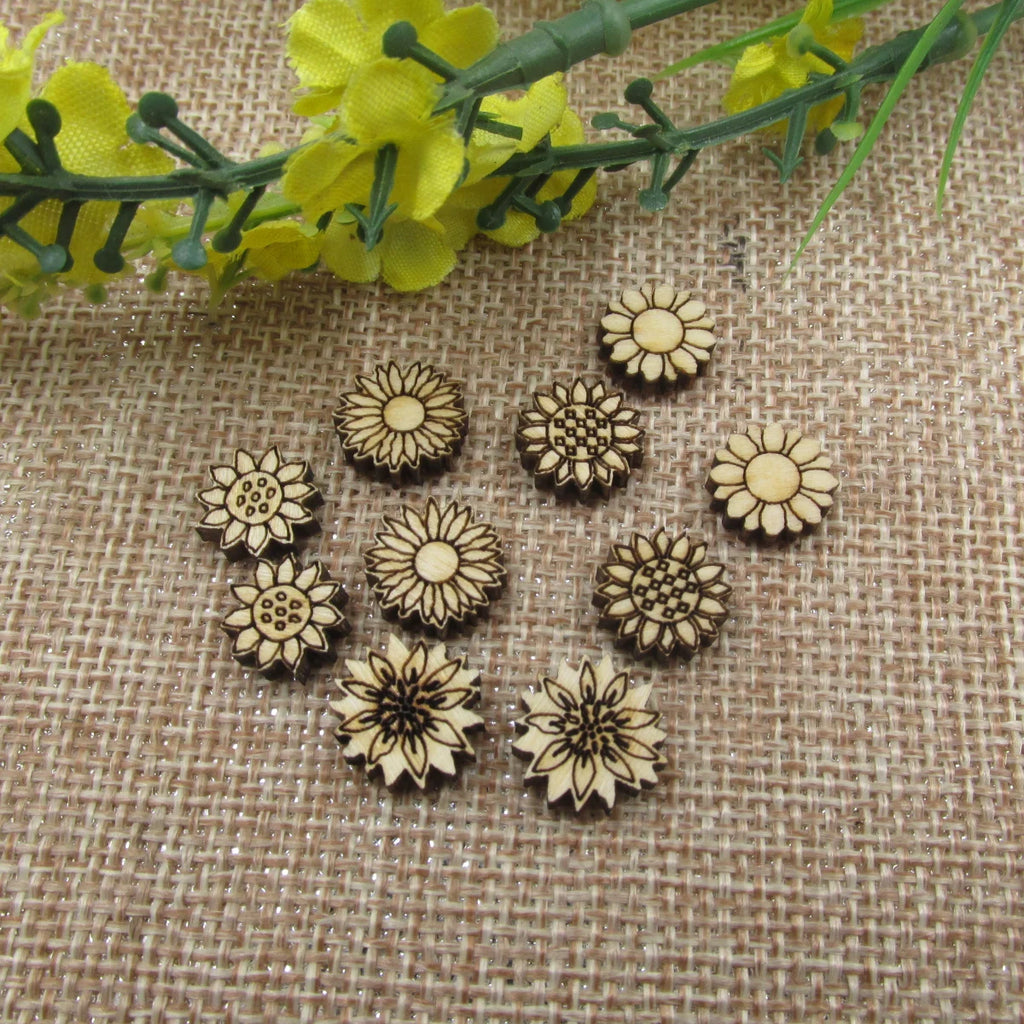 10pcs Unfinished Blank Tiny Sunflower Shape Mini Wood Stud Earring Sun Flowers Post Cabochon Charms