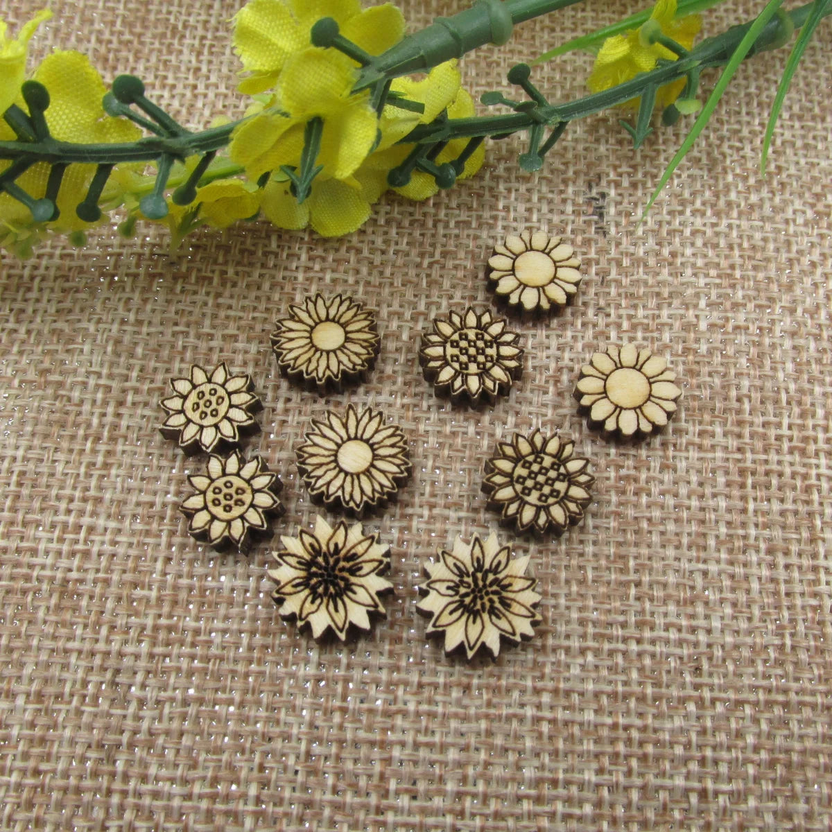 10pcs Unfinished Blank Tiny Sunflower Shape Mini Wood Stud Earring Sun Flowers Post Cabochon Charms