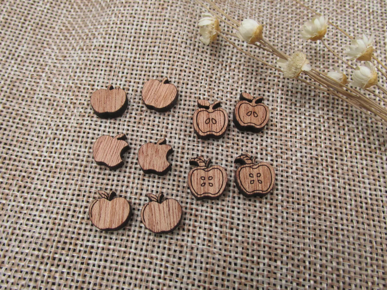 5 Pair Back to School Unfinished Blank Wood Cabochon Apple Wooden Cutout Shapes For DIY Stud Earrings Supplies Teacher Gifts