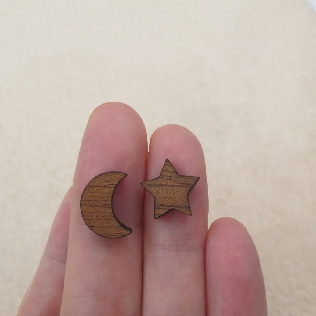 High quality Blank Tiny Wood Star Moon Cabochon Accessories Unfinished Rustic Beads For Earring Stud Making