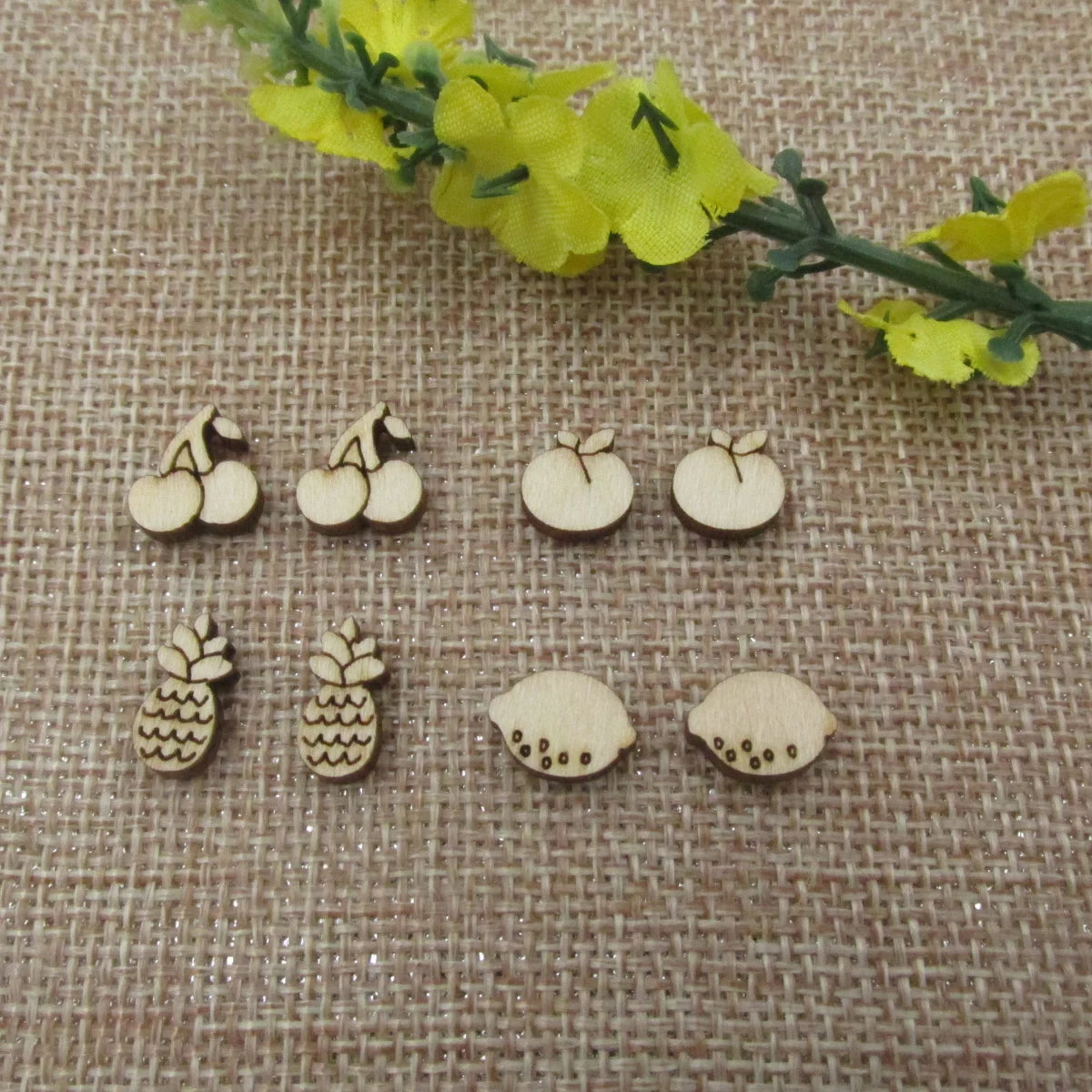 5 Pair Unfinished Blank Wooden Food Fruits Lemon Peach Cabochon Pineapple Post Cherry Wood Earrings Stud Jewerly Finding