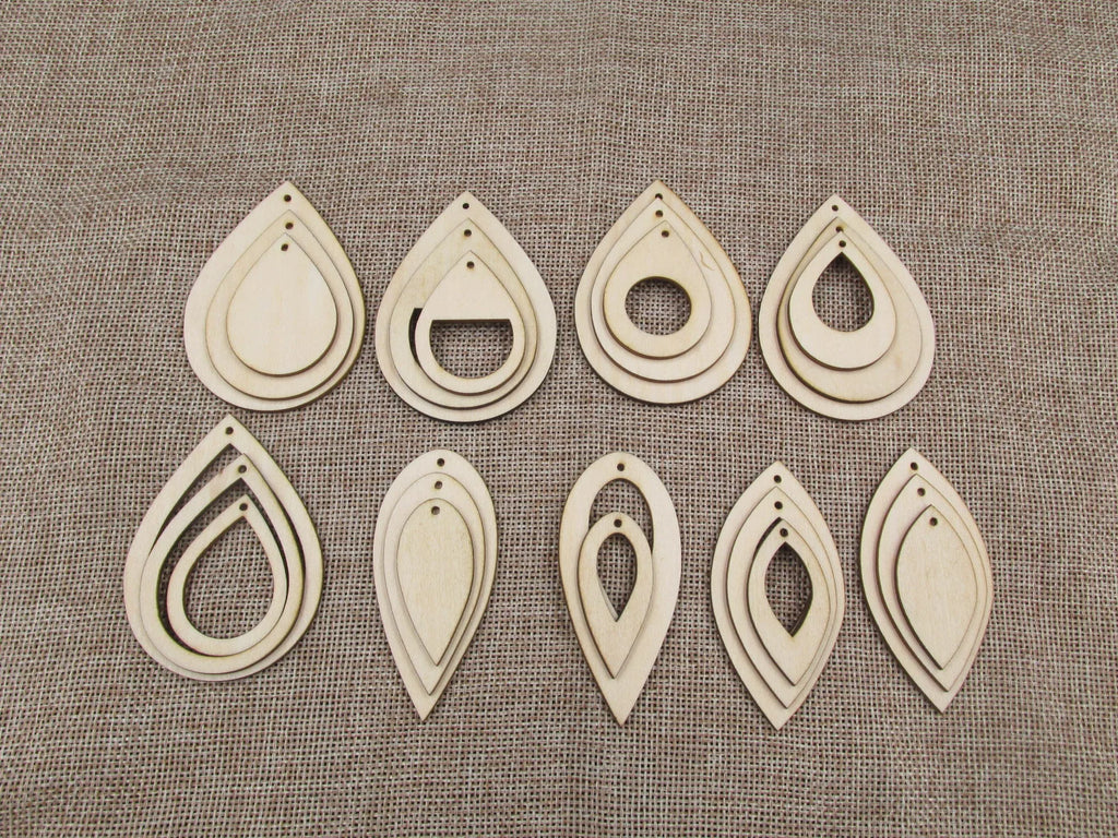Unfinished Wood Blank Classic Geometric Teardrop Shape Earring Pendant Jewelry Finding For DIY Project Making Kit
