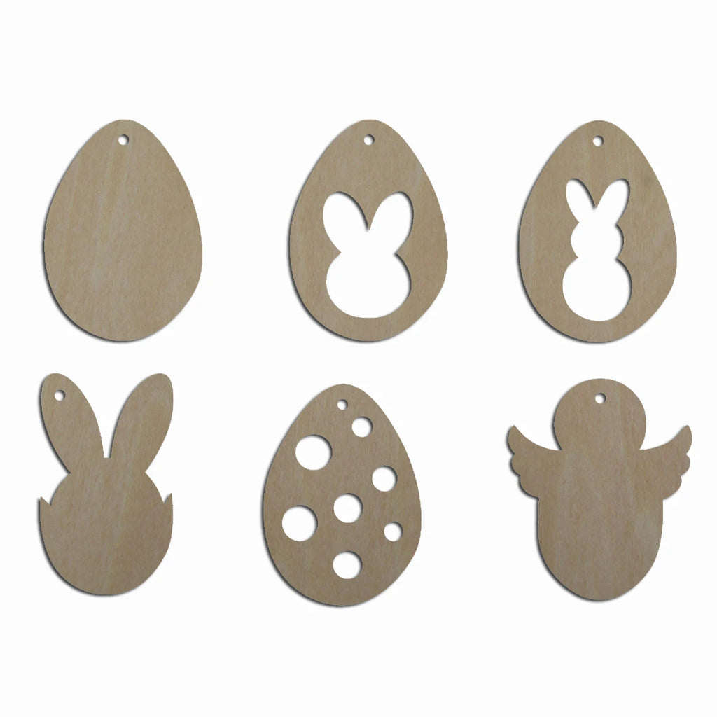 10pcs Unfinished Blank Wood Easter Eggs Charm Pendant Necklace Cutout Shape Jewelry Finding For Women Earrings