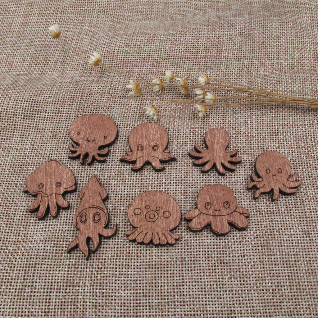 3 Pair Unfinished Under the Sea Ocean Animal Wooden Octopus Shape Cutout For Brooches Pin Magnet Pendant Jewerly Diy Making