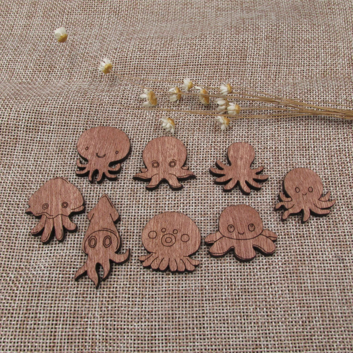3 Pair Unfinished Under the Sea Ocean Animal Wooden Octopus Shape Cutout For Brooches Pin Magnet Pendant Jewerly Diy Making