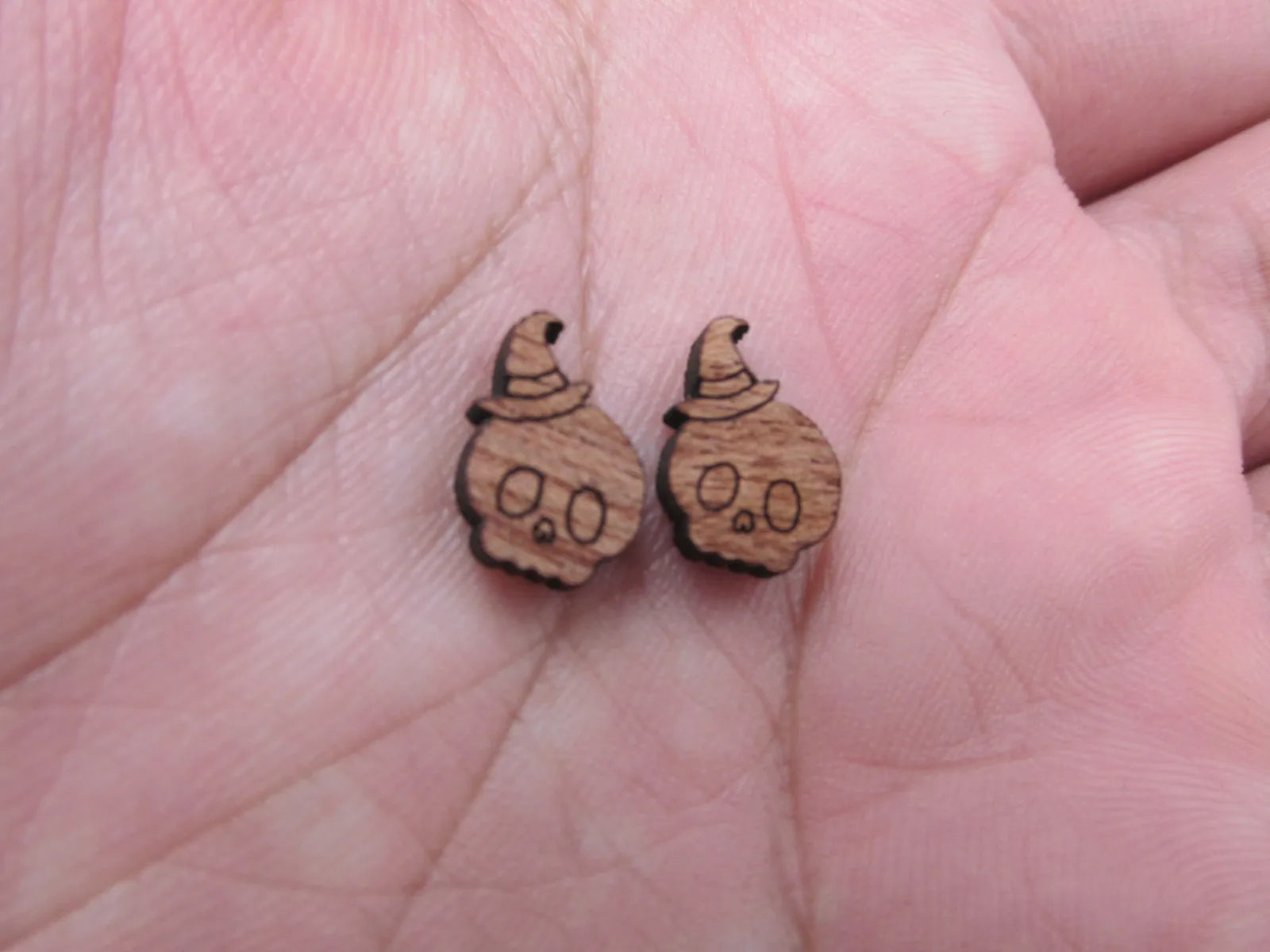 5 Pair Unfinished Blank Wood Cabochon Holidays Halloween Skull Wooden Cutout Shapes For DIY Stud Earrings Supplies