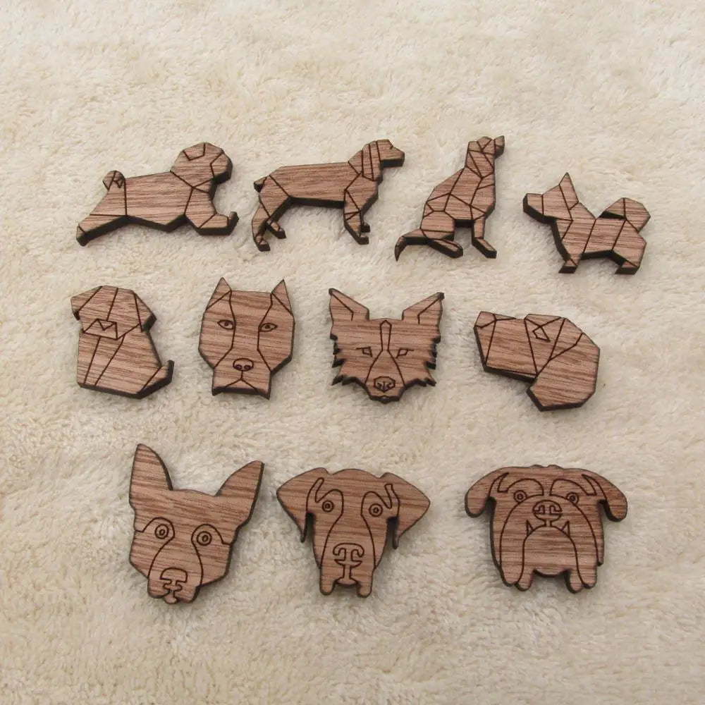 Unfinished Wood Accessory Geometric Animal Dog Shape Engraved Wooden Charms For DIY Jewerly Making