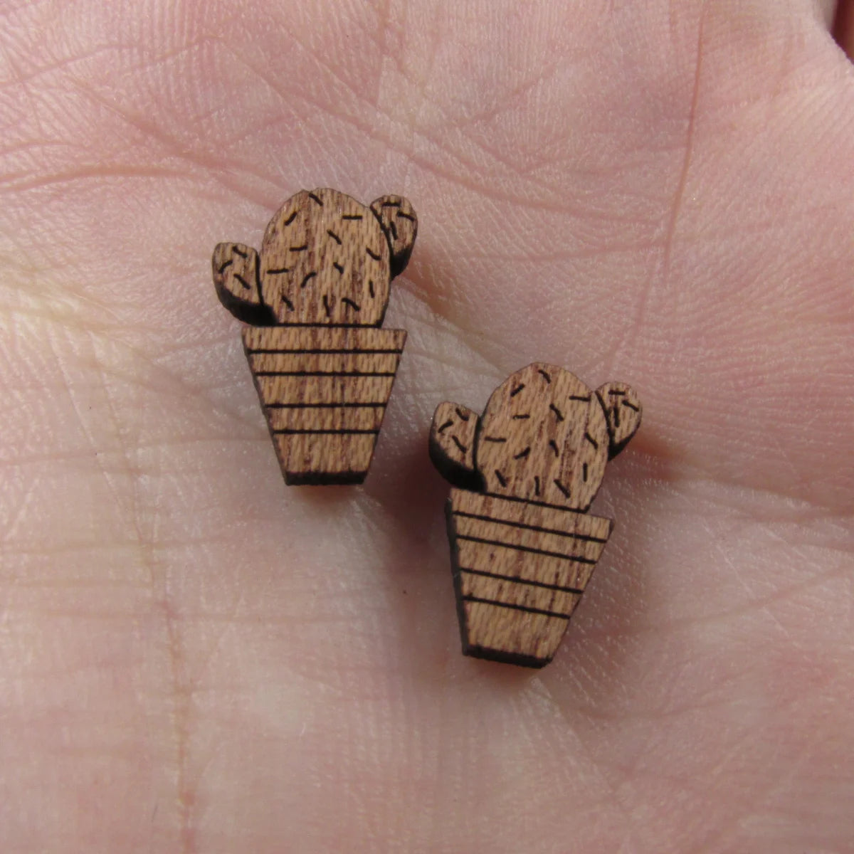 5 Pairs Unfinished Laser Engraved Wood Cabochon Shape Plants Cactus Charms Wooden Cutout Jewerly Earrings Suppliers