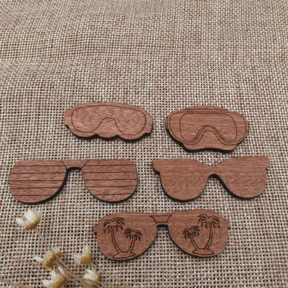 3 Pair Unfinished Ocean Beach Wooden Glasses Shape Cutout For Brooches Pin Magnet Pendant Charms Diy Making