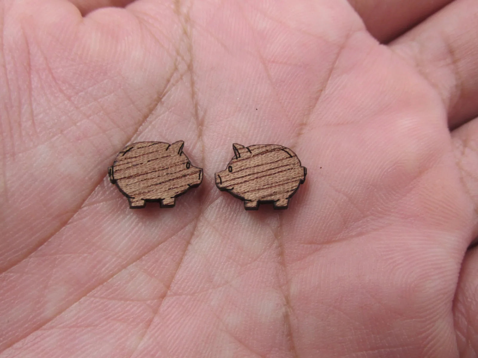 5 Pair Unfinished Laser Cut Blank Animal Wooden Pig Cabochon Charms Wood Shape Cutouts For DIY Craft  Earring Stud