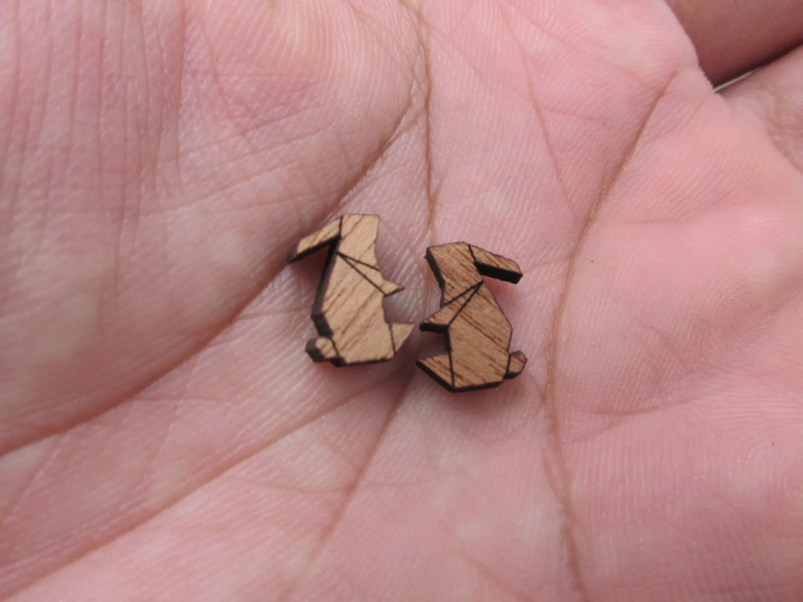 5 Pair Geometric Origami Unfinished Blank Wood Cabochon Animal Rabbit Bunny Wooden Cutout Shapes For DIY Stud Earrings Supplies