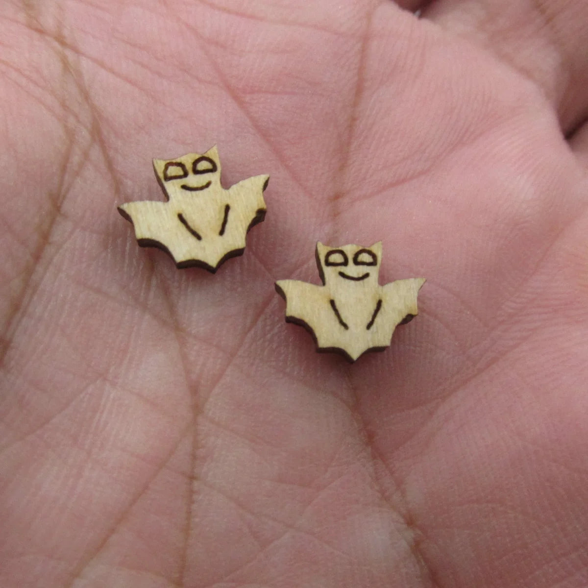 5 Pair Unfinished Blank Wooden Halloween Bat Cabochon Eyeball Ghost Post Happy Face Wood Earrings Stud Jewelry Finding