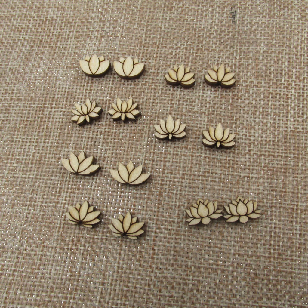 10pcs Unfinished Blank Tiny Water Lily lotus Flower Shape Mini Wood Boho Stud Earring Post Cabochon Handmade Charms