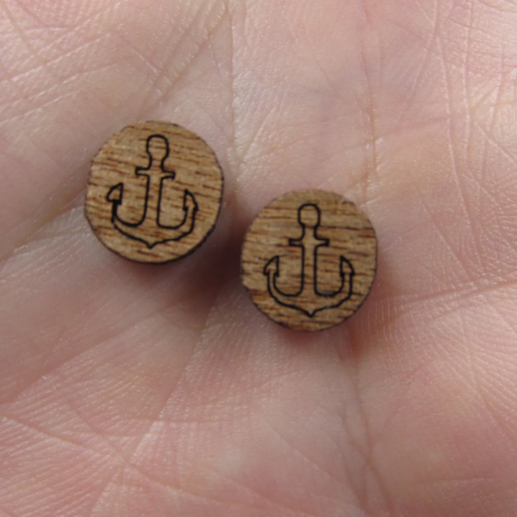 5 Pair Unfinished Blank Beach Ocean Boat Wood Anchor Wooden Cutout Shapes For DIY Stud Earrings Supplies