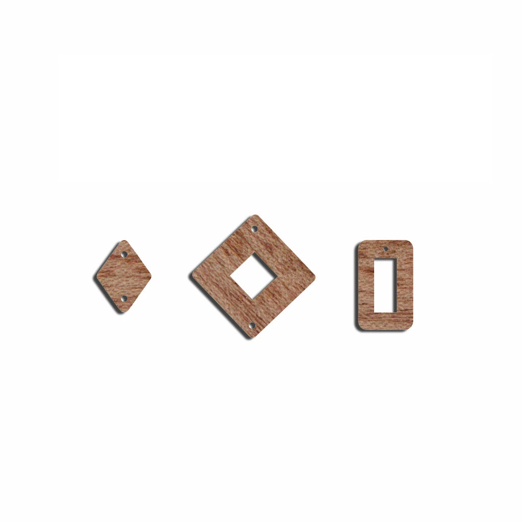 6pcs Unfinished Blank Wooden Diamond Rectangle Shape Charms Earring Connector Pendant for Jewelry Making