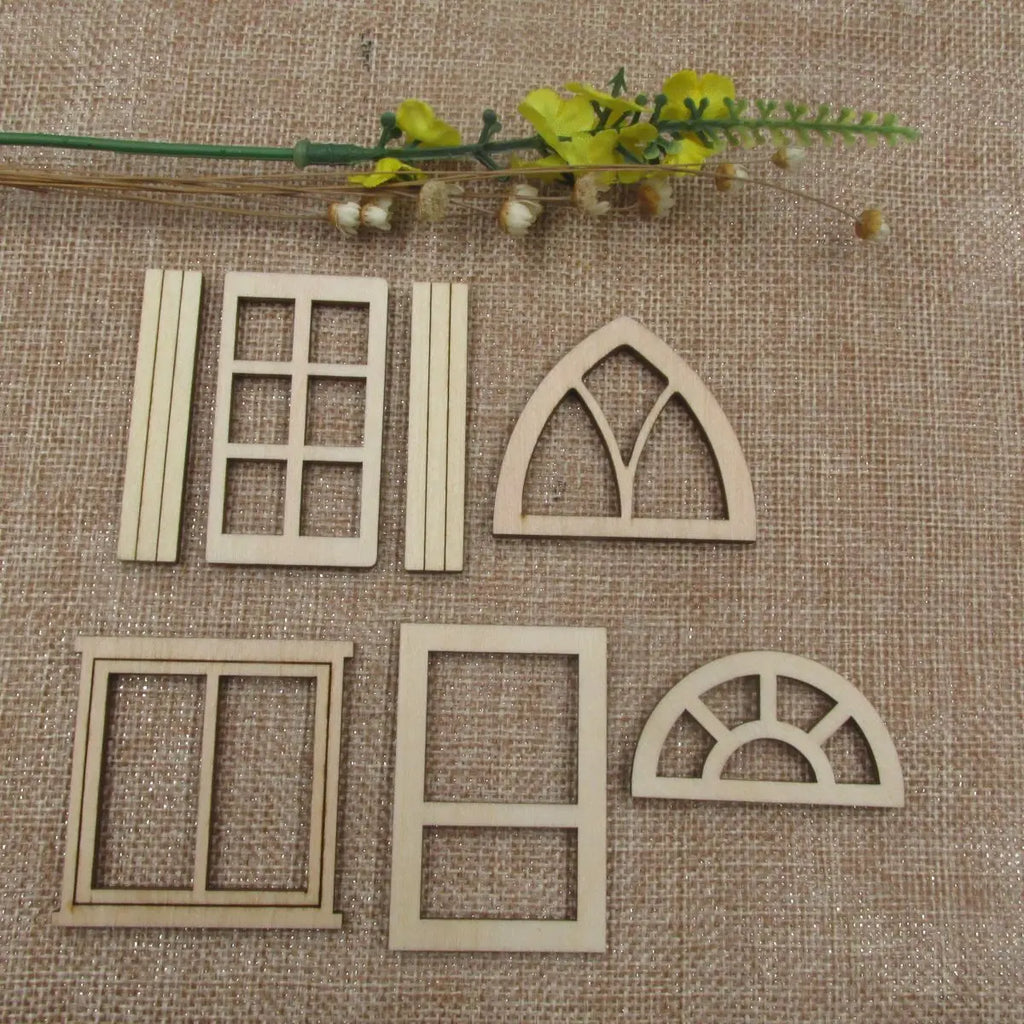 10pcs Unfinished Blank Squares Window with Shutters, Wood Dollhouse, Fairy Garden, Church Diorama, Bird Doll House Crafts, 10Pcs