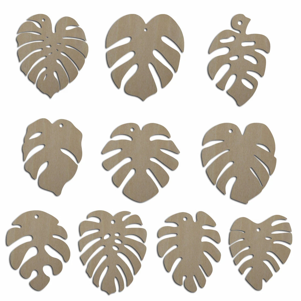 10pcs Laser Cut Unfinished Blank Wood Monstera Leaf Shape Earring Pendant Jewelry Charm Finding For DIY Making Project