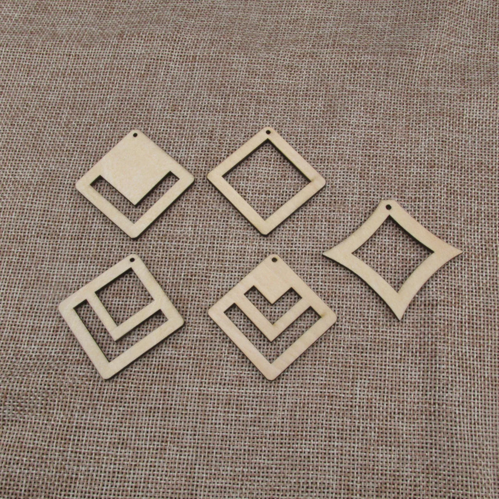 10pcs 1.75 inch Unfinished Wooden Blanks Square Macrame DIY Jewellery Dangle Earrings Parts Findings Accessories Supplies