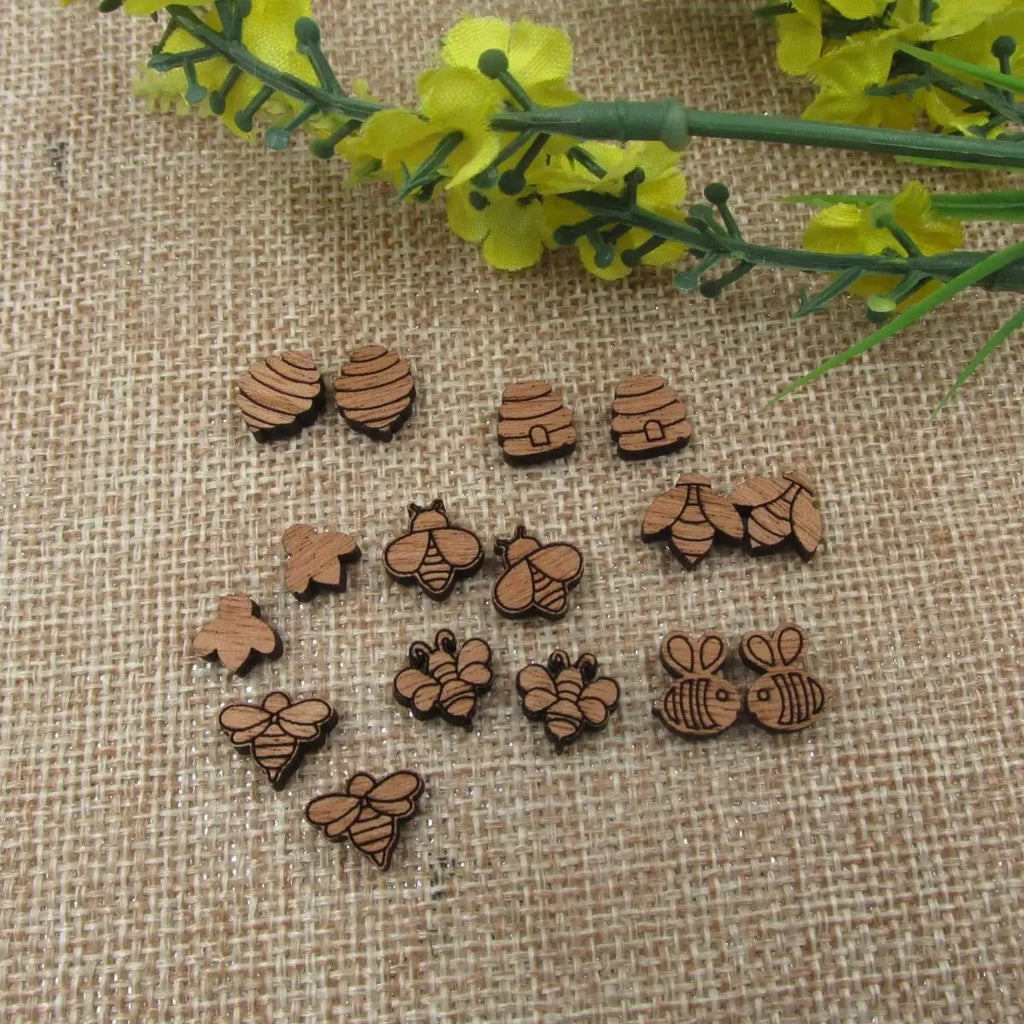 5 Pair Unfinished Blank Wooden Insect Bug Bee Cabochon Charm Wood Shape Cutouts For DIY Craft  Earring