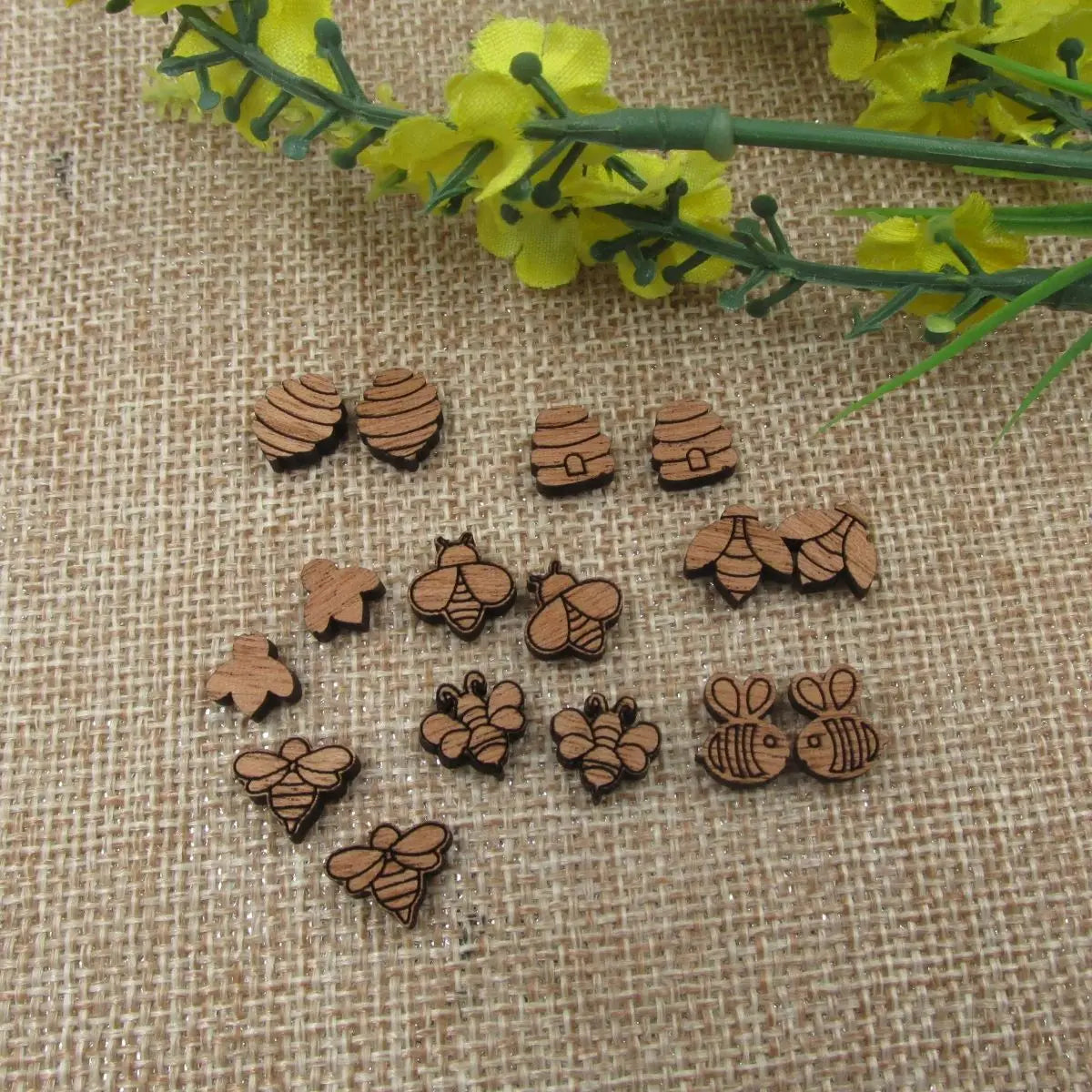 5 Pair Unfinished Blank Wooden Insect Bug Bee Cabochon Charm Wood Shape Cutouts For DIY Craft  Earring