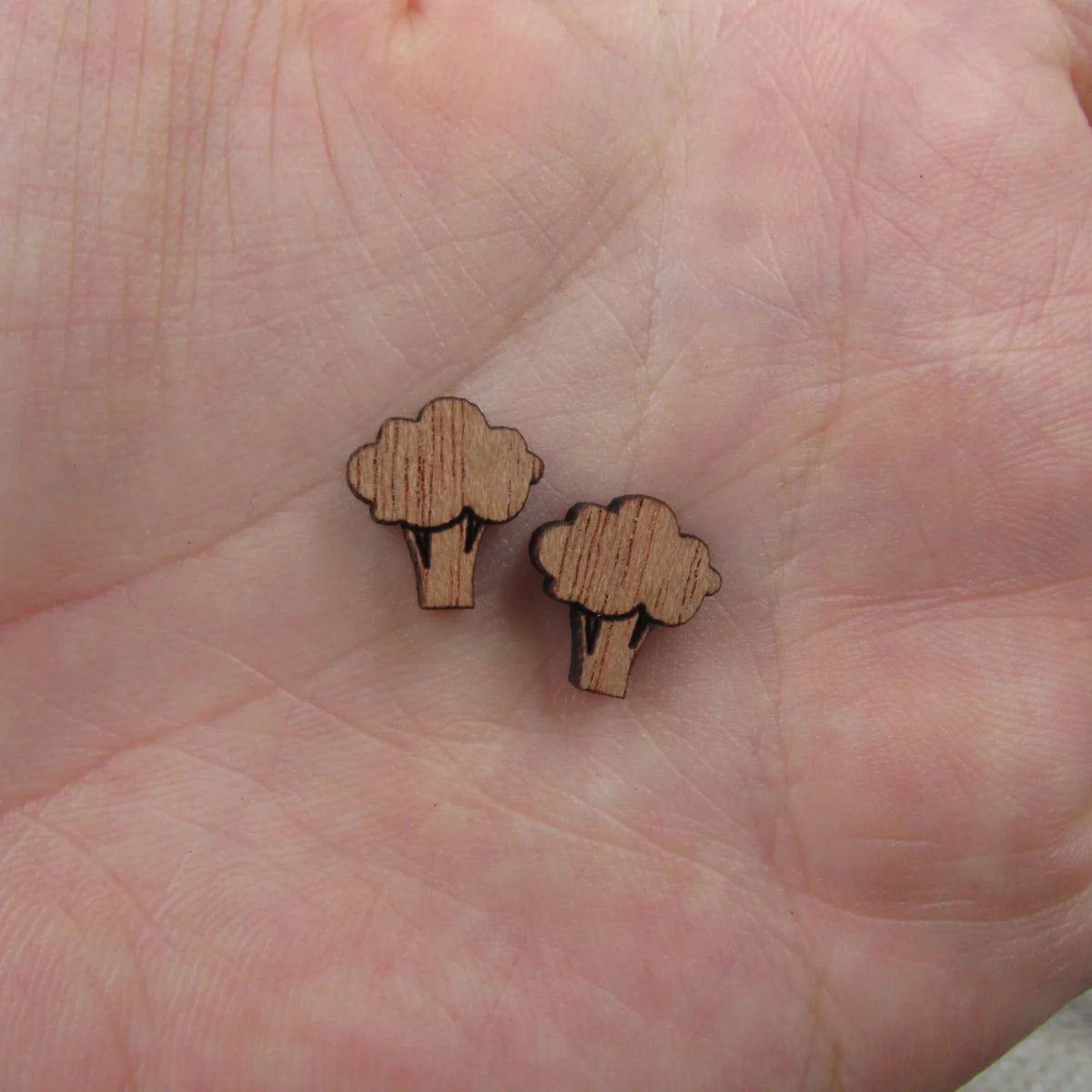 5 Pair Unfinished Blank Wooden Broccoli Cabochon Wood Greens Vegetable Leaf Shape Cutouts For DIY Craft Earring Stud