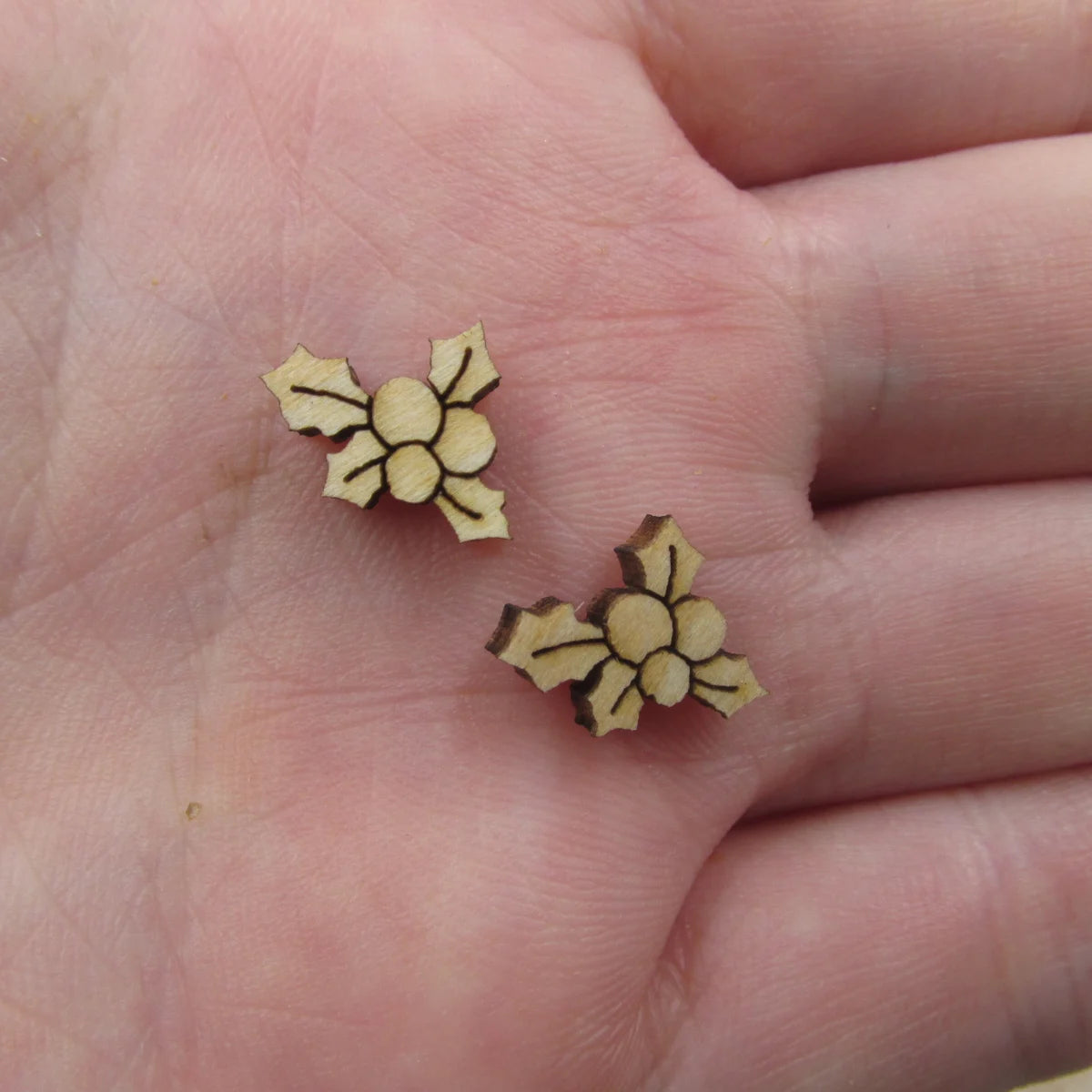 10pcs Unfinished Blank Tiny Holly With Nut Shape Mini Wood Stud Earring Post Cabochon Handmade Charms