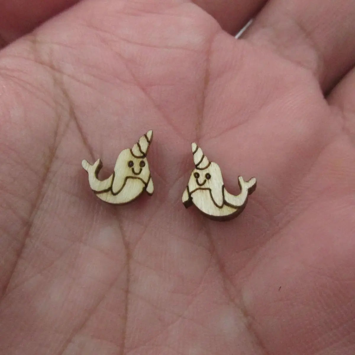 5 Pair Unfinished Blank Wooden Under The Sea Ocean Narwhal Dolphin Post Beluga Orca Whale Wood Earrings Stud