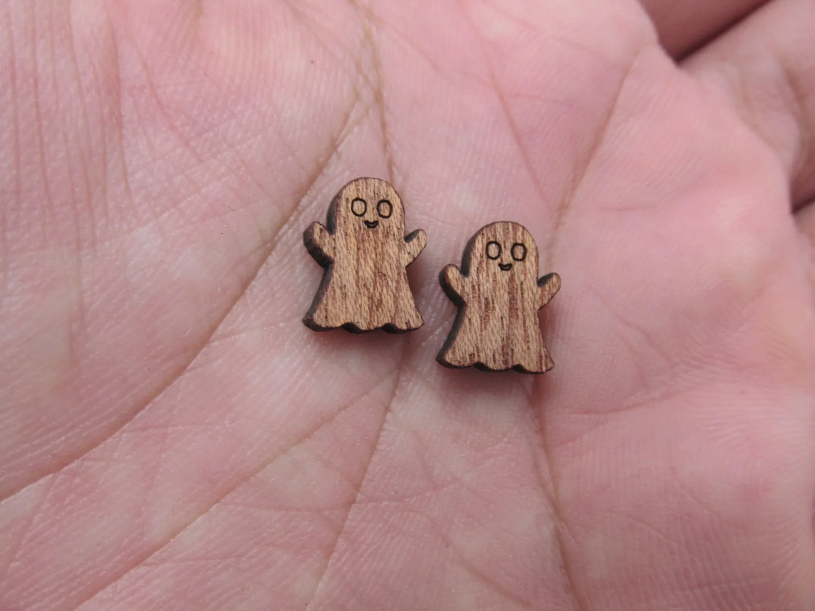 5 Pair Unfinished Blank Laser Cut Wood Cabochon Holidays Halloween Ghost Wooden Cutout Shapes For DIY Stud Earrings Supplies
