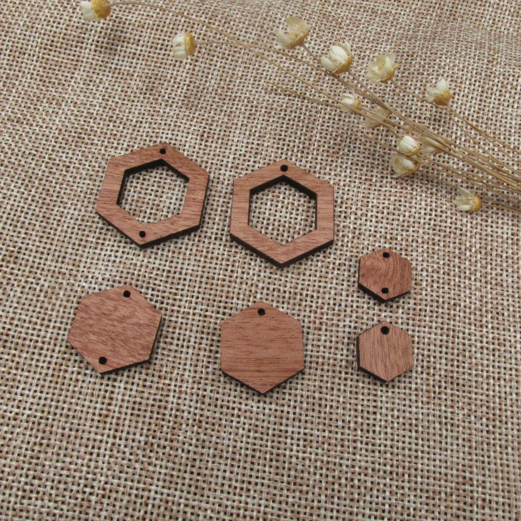 6pcs Unfinished Blank Wooden Hexagon Wood Shape Cutout Necklace Earring Pendant Connector For  DIY Making Jewelry