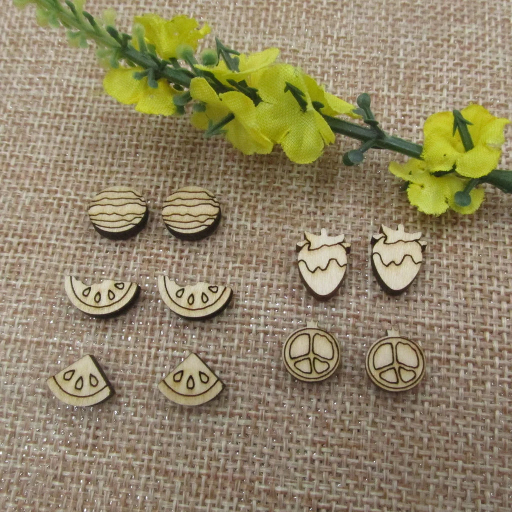 5 Pair Unfinished Blank Wooden Food Fruits Strawberry Cabochon Watermelon Post Pomegranate Slice Wood Earrings Stud Jewerly