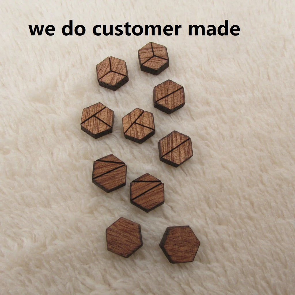 DIY Unfinished Laser Cut Natural Wood Stud Earrings Blanks Jewelry Accessories Wood Hexagon  Shapes -Jewerly Supplier