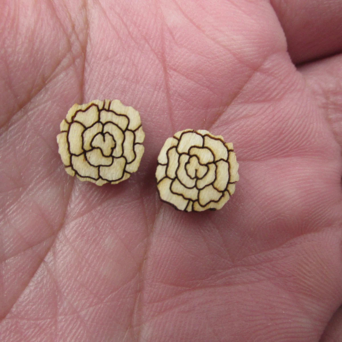 10pcs Unfinished Blank Tiny Carnation Flower Shape Wood Stud Earring Post Boho Cabochon Charms