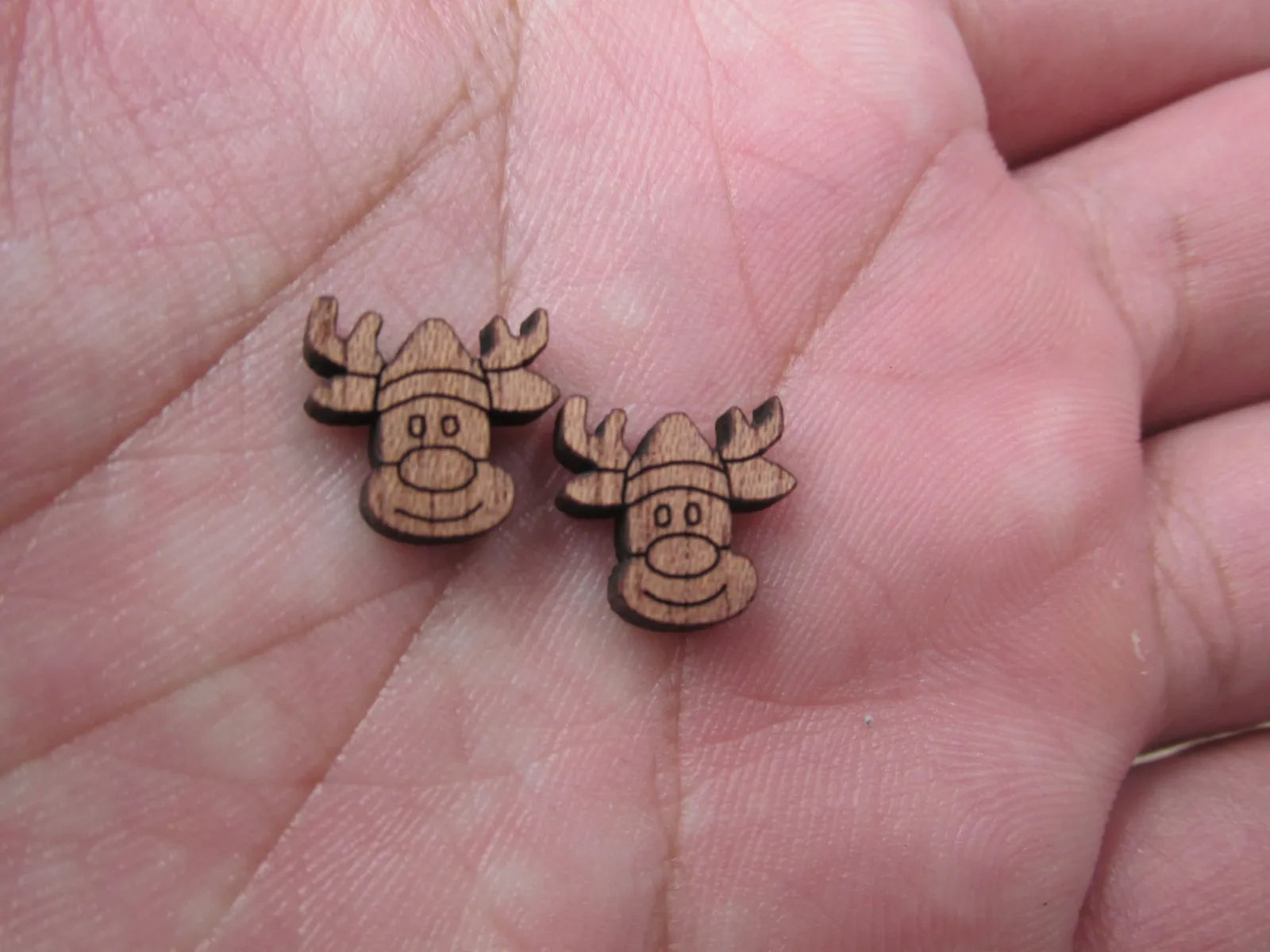 5 Pair Unfinished Blank MINI Wood Cabochon Christmas Reindeer Deer Wooden Cutout Shapes For DIY Stud Earrings Supplies