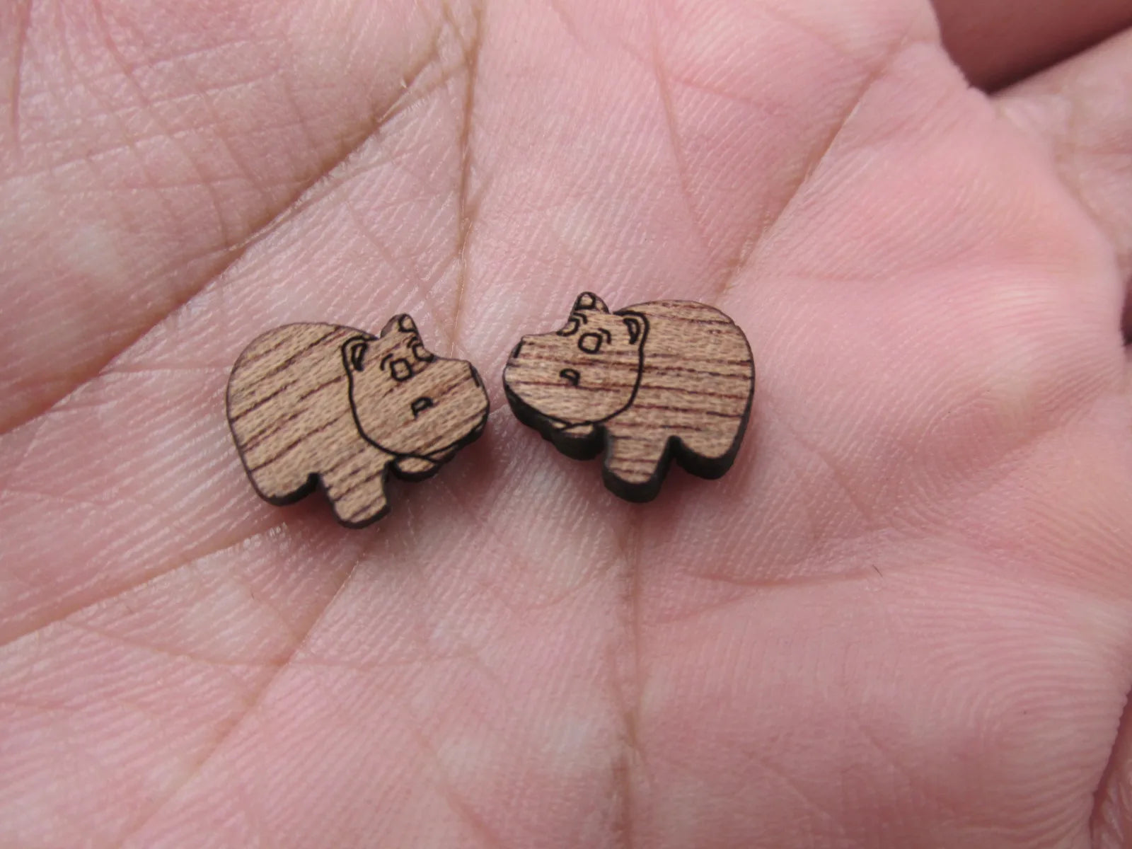 5 Pair Unfinished Laser Cut Blank Wlid Animal Wooden Hippo Cabochon Charms Wood Shape Cutouts For DIY Craft  Earring Stud