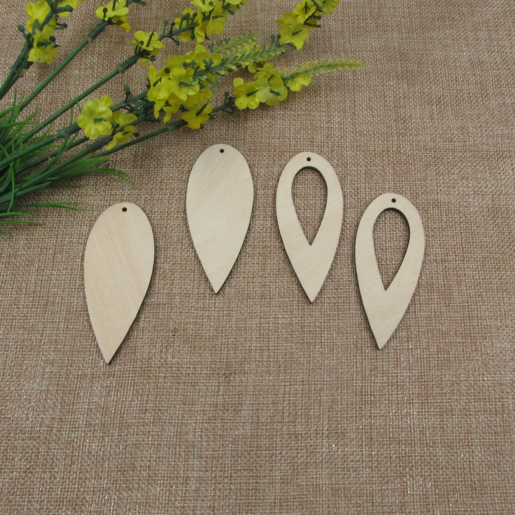 10pcs All Size DIY Unfinished Laser Cut Wood Earrings Blanks Thin Pointed Reverse Teardrop Shape For Jewelry Accessories