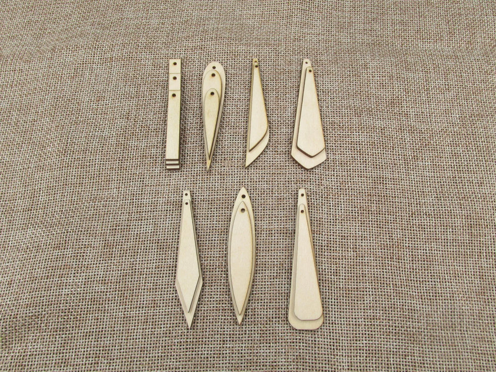 Unfinished Wood Blank Tiny Geometric Long Length Shape Earring Pendant Jewelry Finding For DIY Project Making Kit