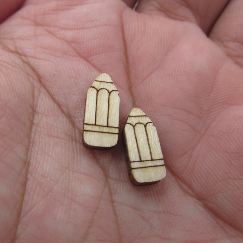 5 Pair Unfinished Blank Wood Cabochon Back to School Style Post Glue Crayon Pencil Earrings Stud Jewerly Findings