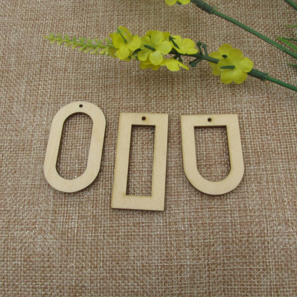 10pcs Unfinished Wooden Blanks Geometric Rectangle Oval Shape Wood Macrame For DIY Earrings Findings Jewelry Supplies