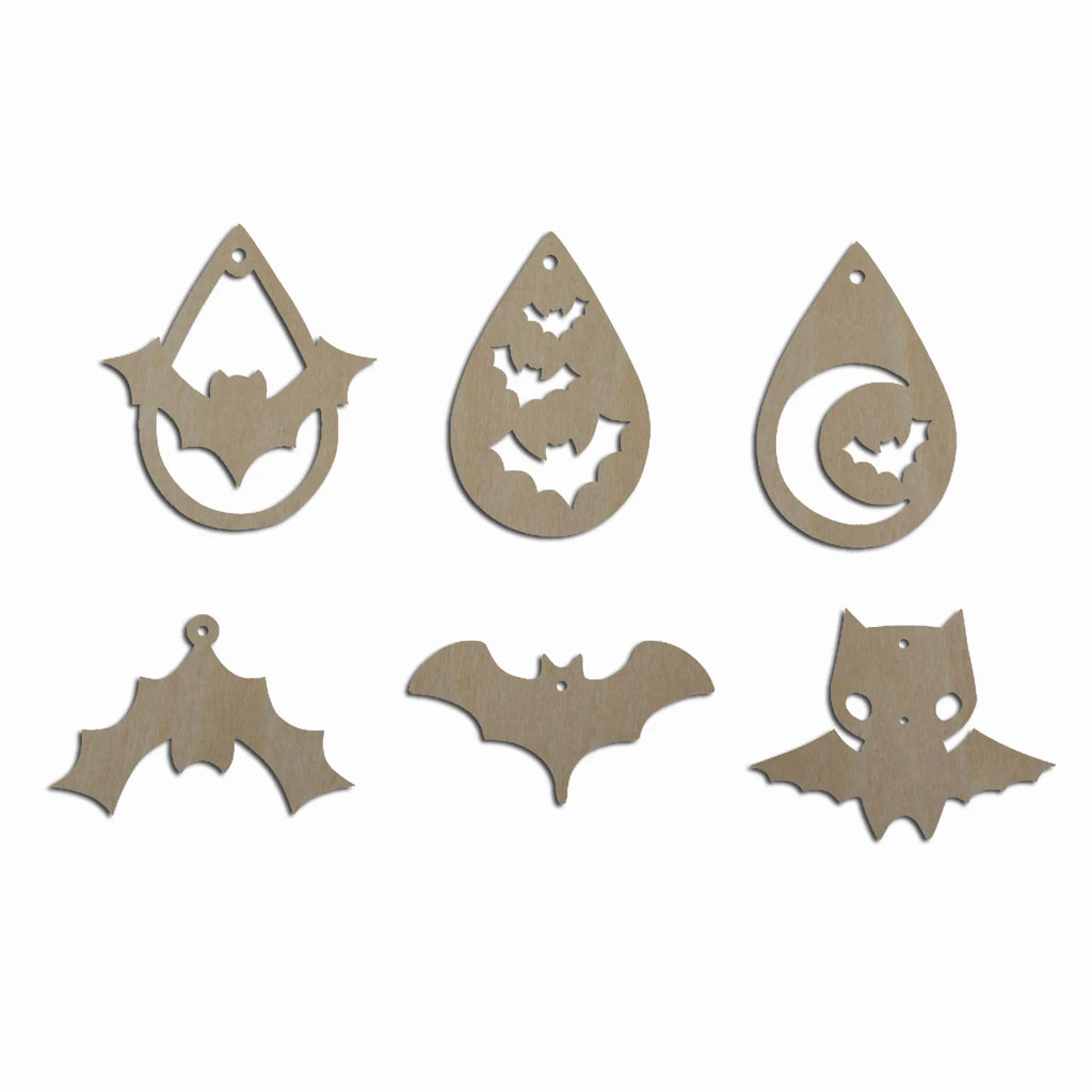 10pcs Bulk Unfinished Wooden Blank Holiday Halloween Flying Teardrop Bat Cutout Shape For Spooky Horror Theme Earring