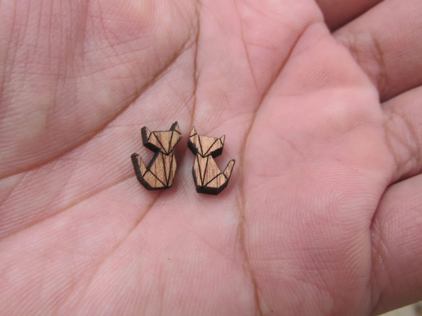 5pair Geometric Origami Unfinished BlankWooden Animal Fox Charm Wood Cabochon Foxes Pendant For DIY Earring Stud Supplies