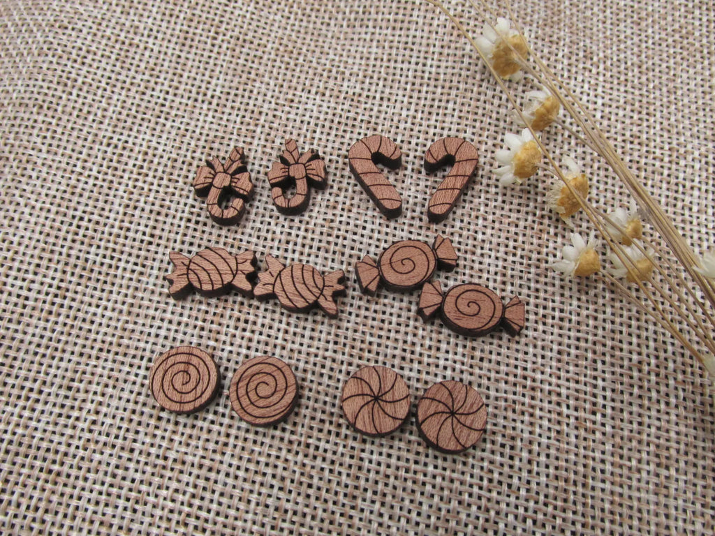 5 Pair Unfinished Wood Cabochon Christmas Holiday Peppermint Candy Cane Wooden Cutout Shapes For DIY Stud Earrings Supplies