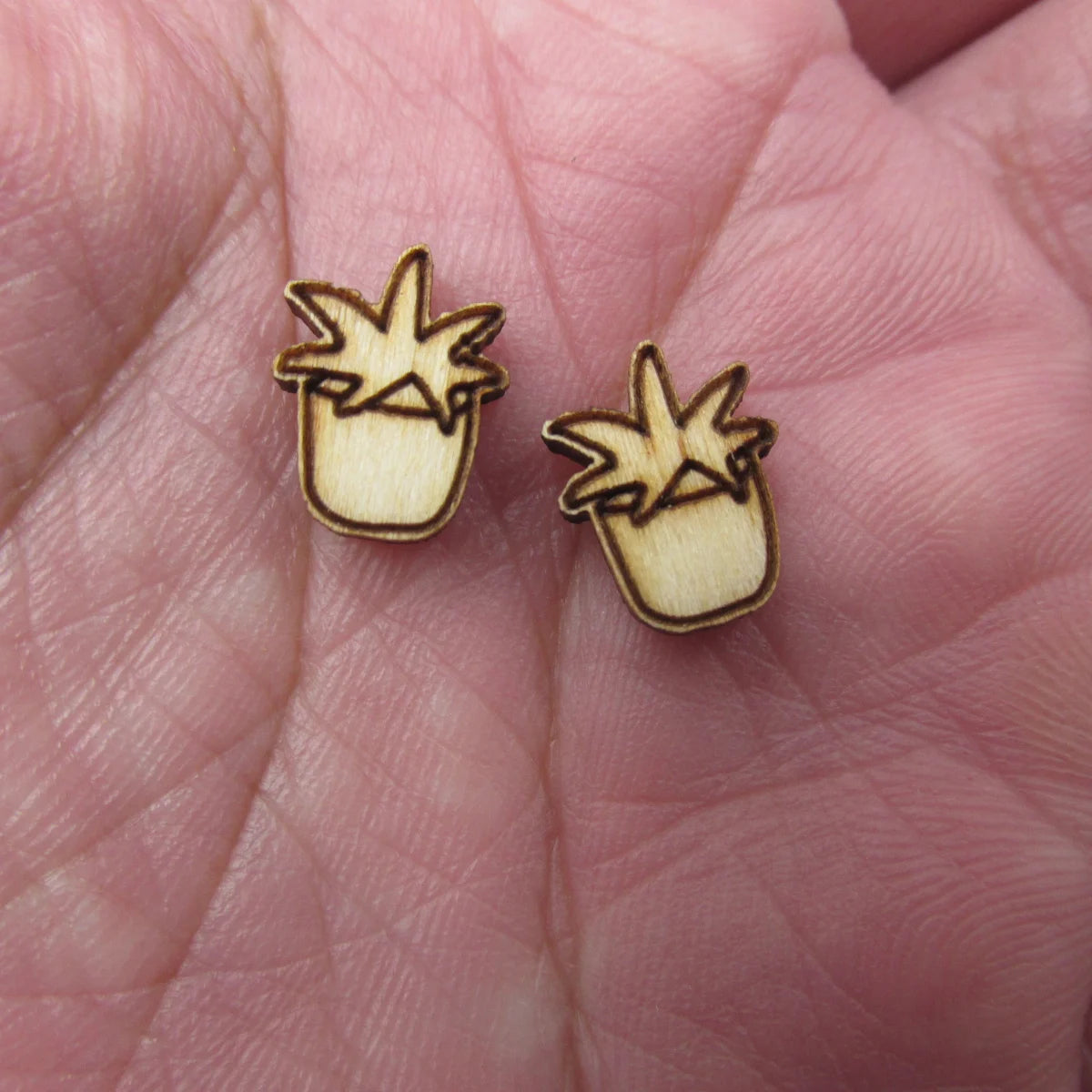 10pcs Unfinished Blank Tiny Coneflower and flower pot Shape Mini Wood Boho Stud Earring Post Cabochon Handmade Charms