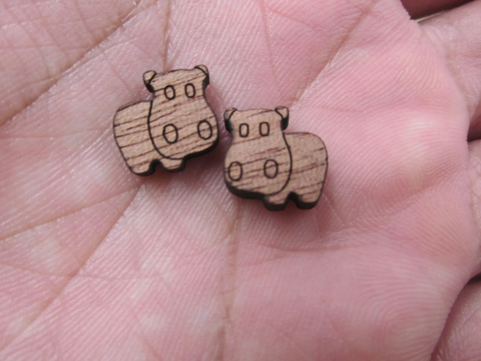 5 Pair Unfinished Laser Cut Blank Wlid Animal Wooden Hippo Cabochon Charms Wood Shape Cutouts For DIY Craft  Earring Stud