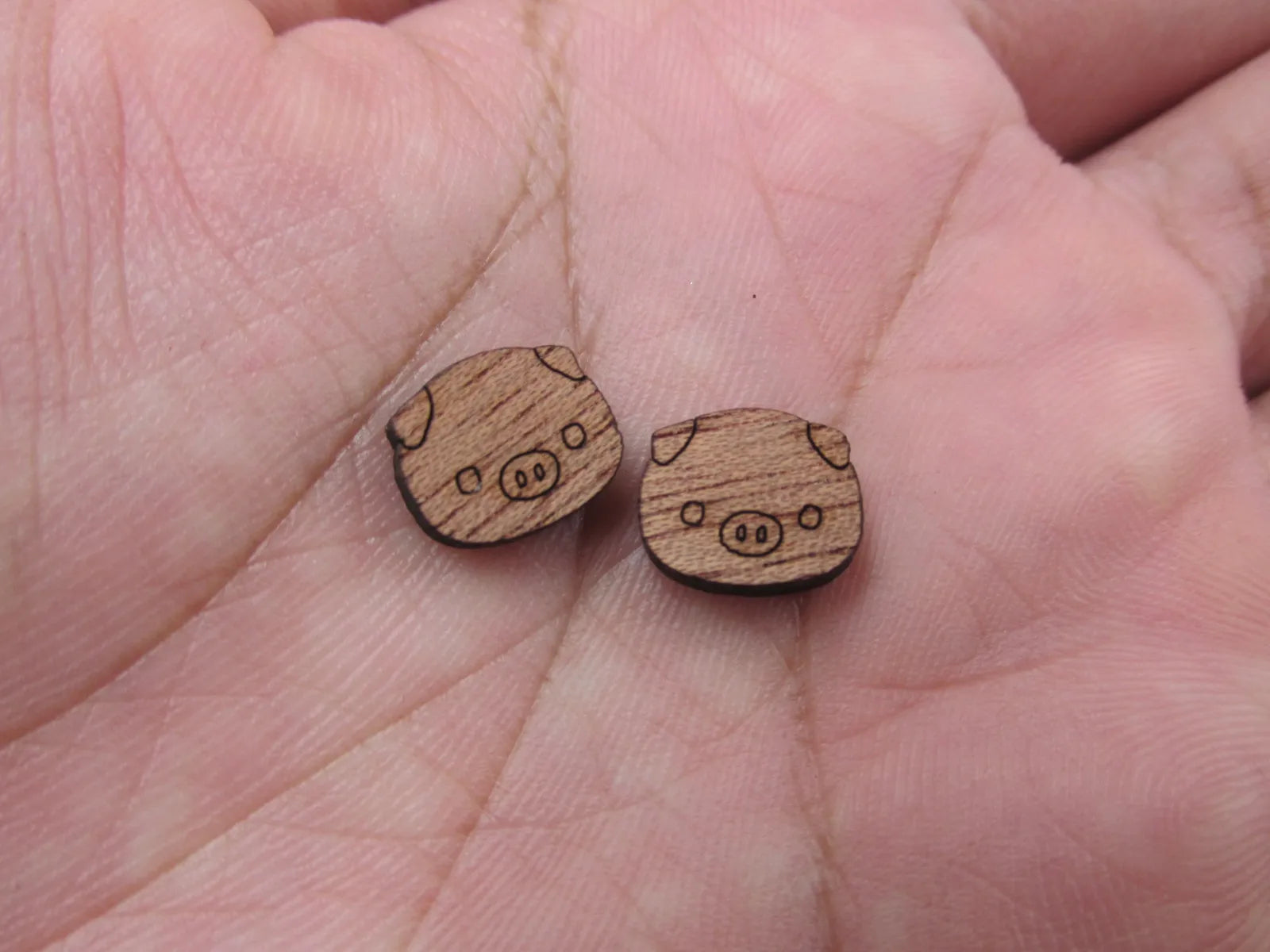 5 Pair Unfinished Laser Cut Blank Animal Wooden Pig Cabochon Charms Wood Shape Cutouts For DIY Craft  Earring Stud