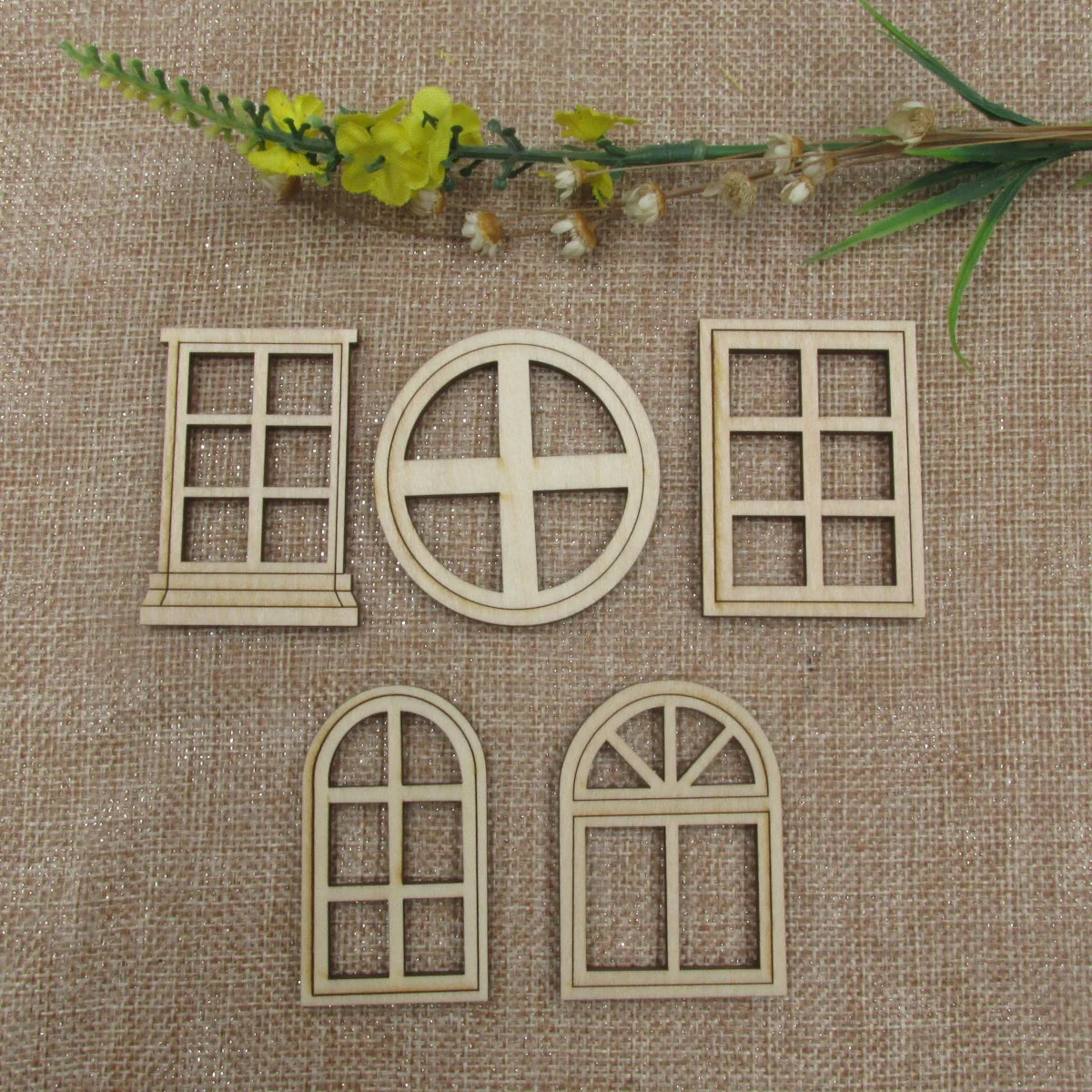 10pcs Unfinished Blank Wood Window Fairy Church Shape Wooden Fairy Windows Cutout Door House Accessories For DIY Craft
